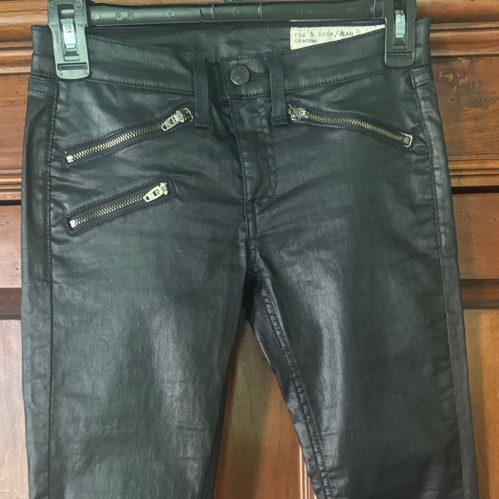 Rag & Bone The Zip Coated Black Skinny Jeans Size 24 - Picture 3 of 13